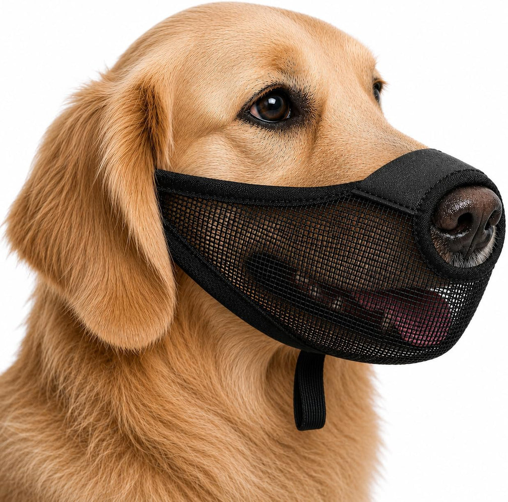Dog Muzzle, Soft Air Mesh Muzzles for Medium Sized Dogs, Breathable Dog Mussels for Scavenging Biting Licking & Barking, Adjustable Mouth Guard with Front Opening, Allows Panting and Drinking(Black,M)