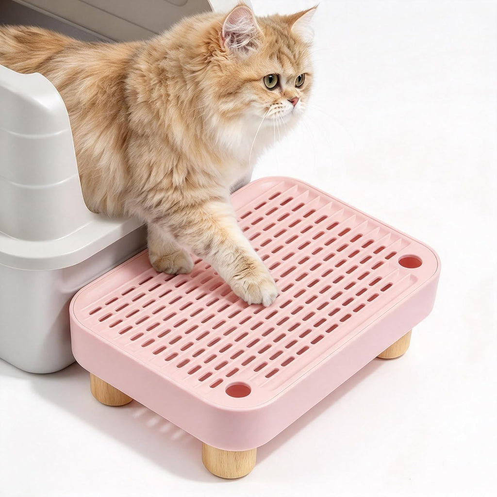 Litter Box Step Ramp Catcher with Wooden Base