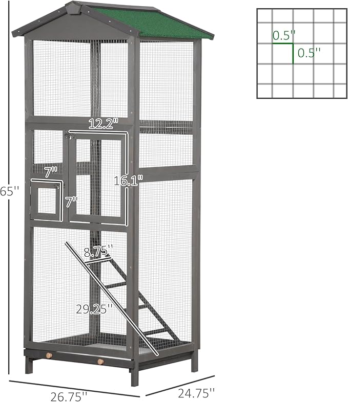 PawHut 65" Wooden Bird Cage Outdoor Aviary House - Image 7