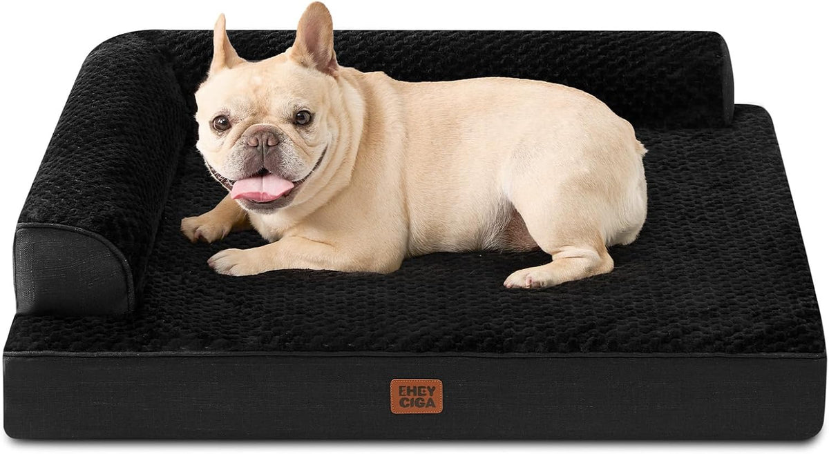 EHEYCIGA Orthopedic Dog Bed Medium Size Dogs, Memory Foam Dog Bed with Washable Removable Cover, Waterproof Pet Sofa Couch for Crate with Nonskid Bottom, 30x20x6, Black