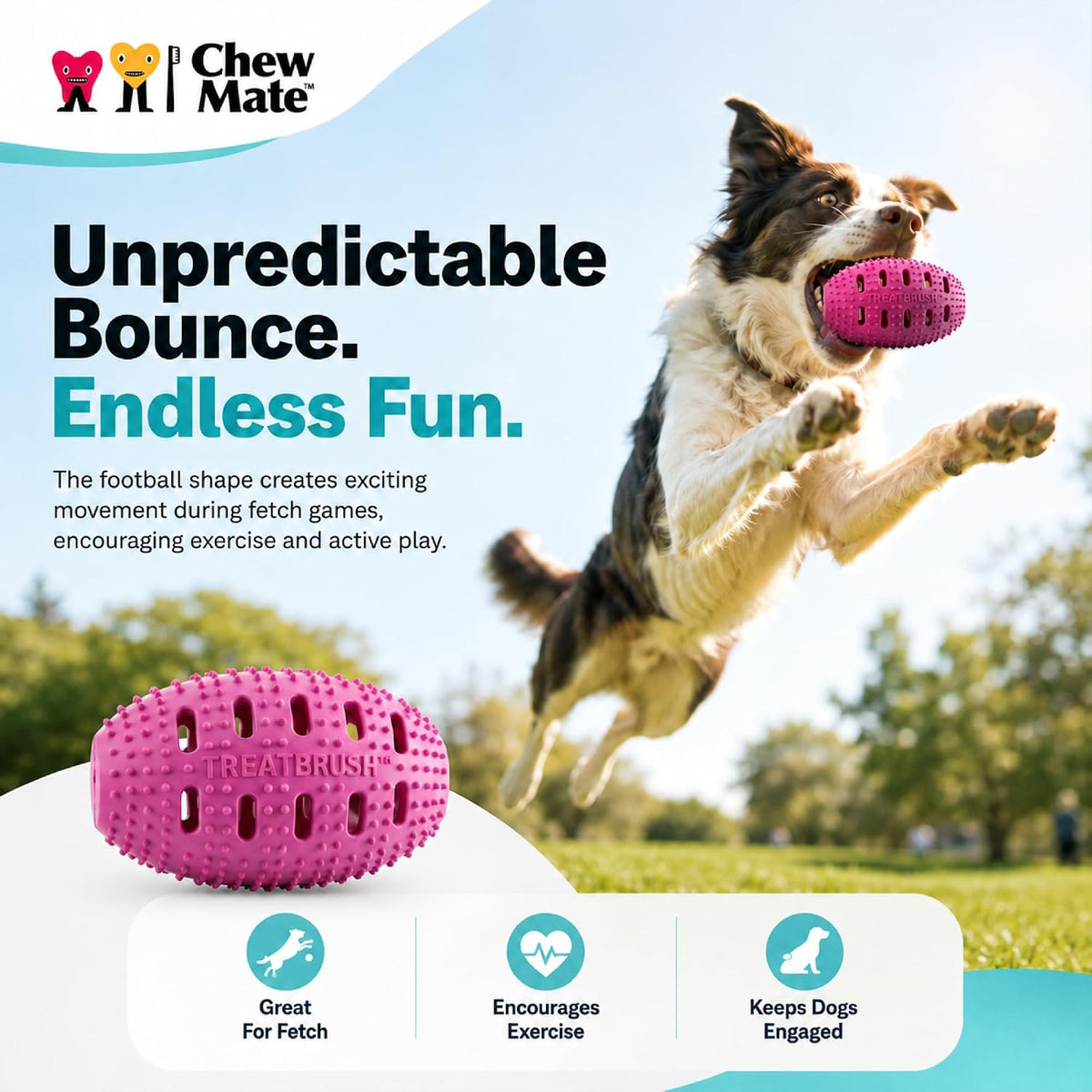 Dog Teeth Cleaning Toy | Treat-Dispensing Dog Dental Chew Toy | Rubber Bristles & Floss Slots Clean Teeth, Gums, Tongue | For Large Dogs (Over 50lbs)