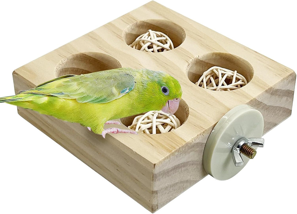 2 Pack Wooden Foraging Bird Toys - Interactive Slow Feeder Enrichment for Conures, Budgies and Lovebirds | Cage Climbing Puzzle Toys for Small Parrots Promoting Natural Pecking Behavior