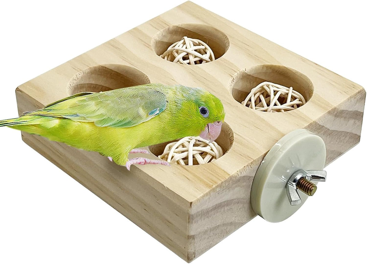 2 Pack Wooden Foraging Bird Toys - Interactive Slow Feeder Enrichment for Conures, Budgies and Lovebirds | Cage Climbing Puzzle Toys for Small Parrots Promoting Natural Pecking Behavior