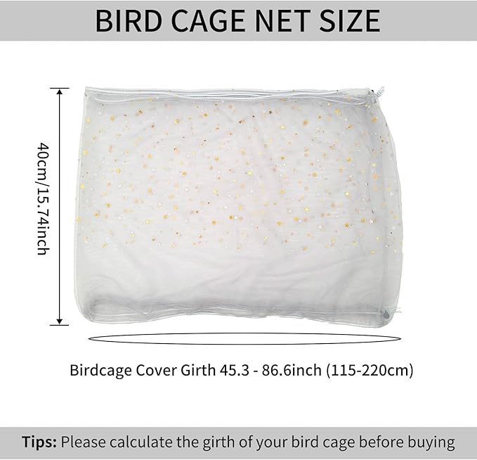 Bird Cage Seed Catcher, 45-90'' Adjustable Cover, Universal Nylon Mesh Net - Image 2