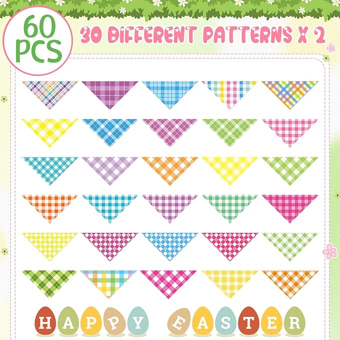 Sweetude 60 Pcs Easter Plaid Dog Bandanas Bulk Easter Pet Scarf Bibs Adjustable - Image 2