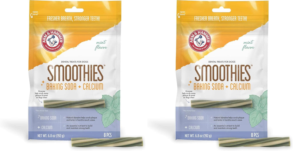 ARM & HAMMER Smoothies Dental Dog Chews, Mint Flavor, Medium, 8 Count (Pack of 2)