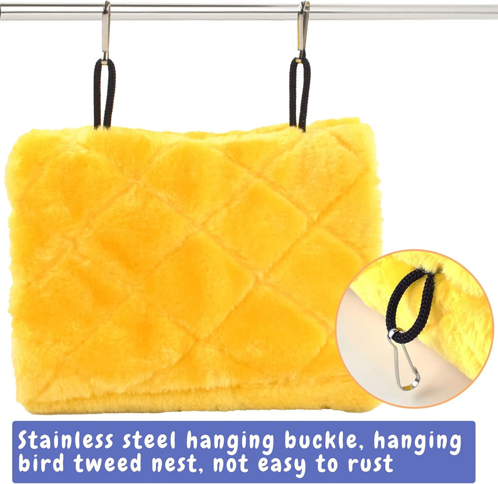 Pet Bird Nest Hammock Hanging Cave Cage Plush Snuggle Happy Hut Tent Bed, Yellow (Medium (9"x 5.31"x 6.3"))