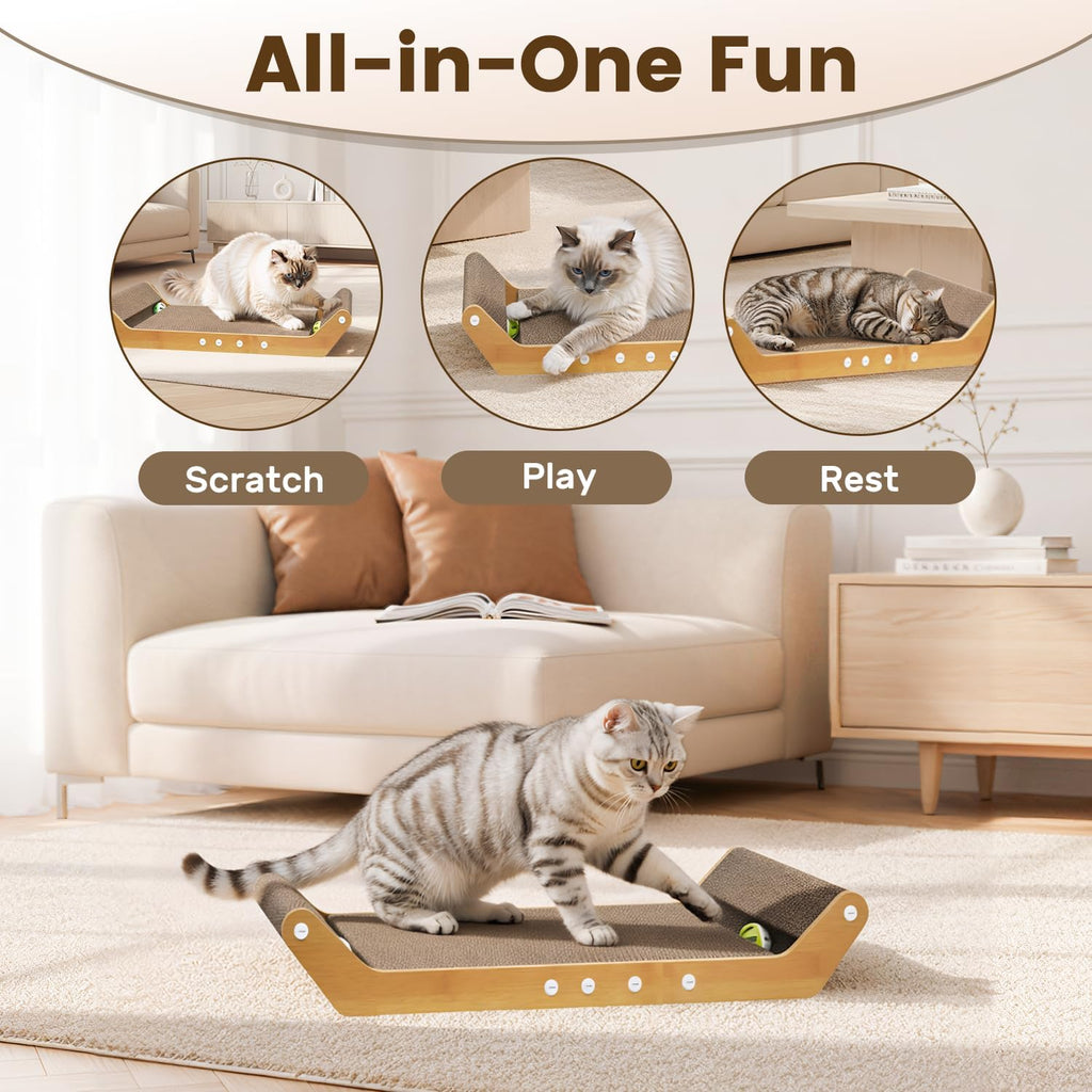 Cat Scratching Board Pad 24" Large Horizontal Bed with Ball Track