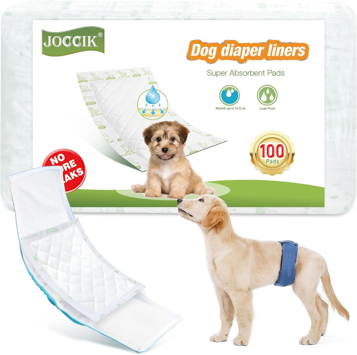 Dog Diaper Liners 100ct Super Soft and Absorbent Dog Diaper Booster Pads for Male Dog Belly Bands or Female Dog Diapers (Long, 100pcs)