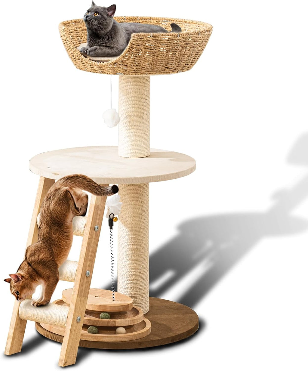 Modern Cat Tree for Indoor Cats, 30 in Cat Tower with Basket Bed