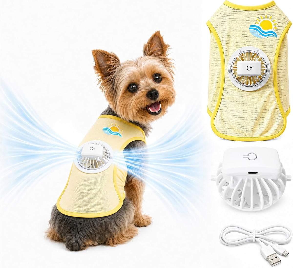 Dog Cooling Vest with Fan, Summer Dog Clothes for Small Medium Dogs, Breathable Mesh Dog Shirt with Detachable 3-Speed Fan, Lightweight Pet Clothes for Hot Weather Walking (Green, Large)