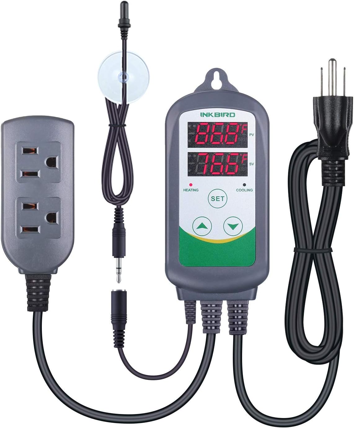 Inkbird ITC308S Temperature Controller for Aquarium with Submersible Probe, Heating Cooling Outlets Thermostat for Heater and Cooling Fans