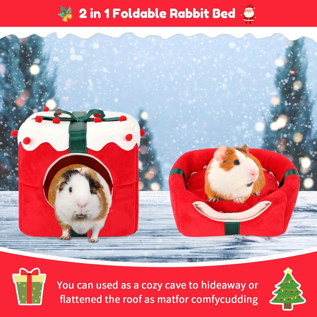 BWOGUE Christmas Guinea Pig Hideout, Warm Winter Cave Bed, Small Animal Hut