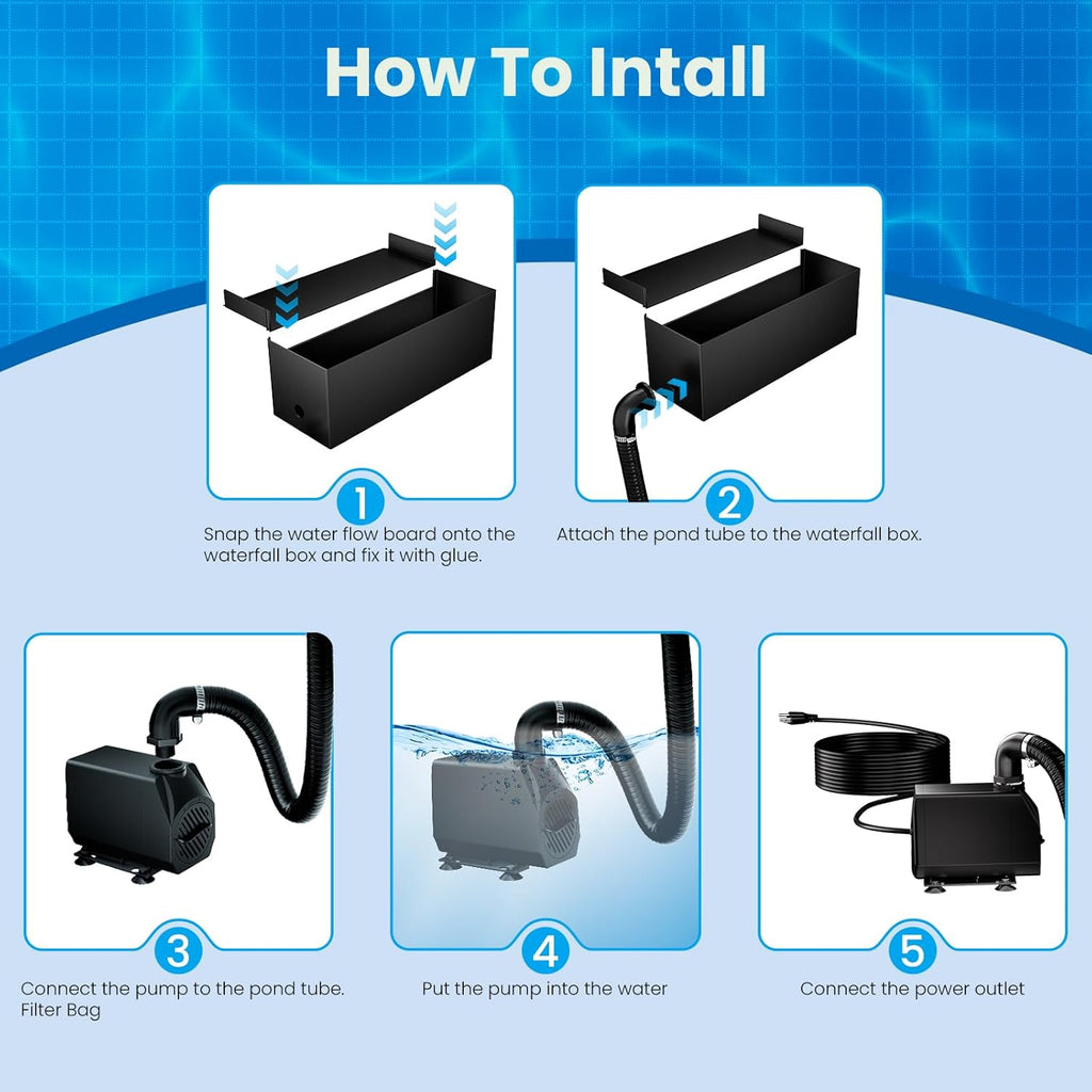 Biling 12" Pond Waterfall Spillway Kit,40W 660GPH Waterfall Pump for Stream