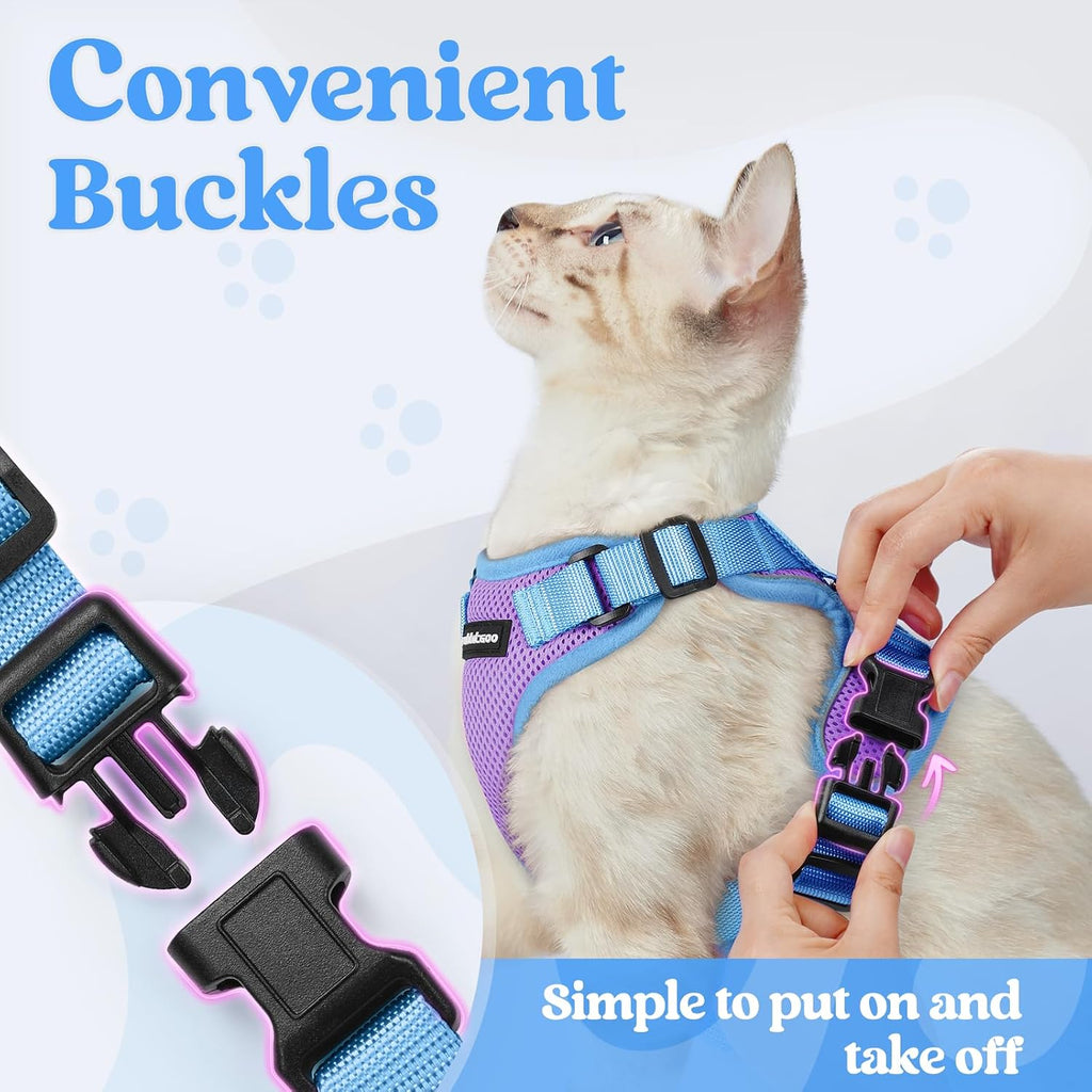 rabbitgoo Cat Harness and Leash Set, Escape Proof, Purple & Blue