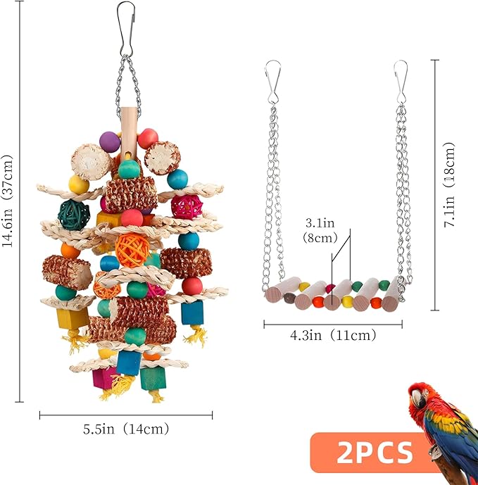 2 pcs Parrot Toys, Natural Corn Cob Bird Chewing Toys and Bird Swing Toy - Image 2