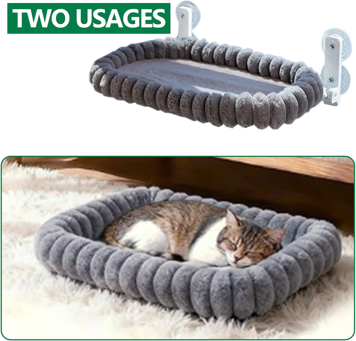 Collapsible Window Perch for Indoor Cats, Large Cats & Kittens - Equipped with a Cat-Catching Stick, Solid Metal Frame, Soft Cover, Strong 4 Suction Cup Wall Mount