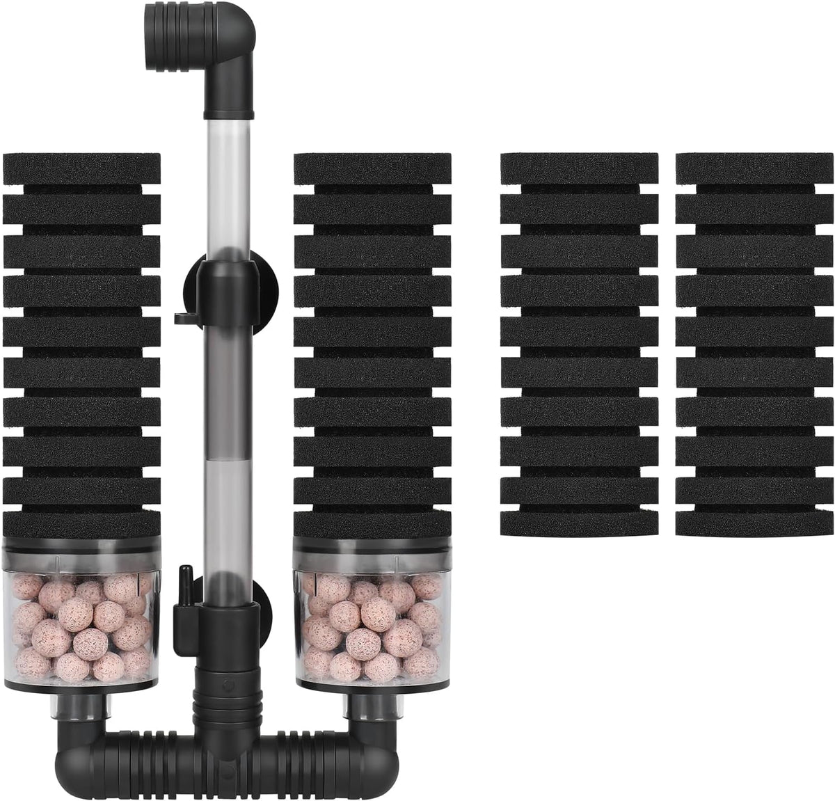 AQUANEAT Aquarium Air Powered Sponge Filter with Ceramic Media Balls, for Betta Fry Shrimp Fish Tank, with 2 Spare Sponges, up to 40Gal