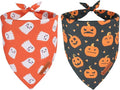 ADOGGYGO Halloween Dog Bandanas 2 Pack, Reversible Pumpkin Ghost Scarf by ADOGGYGO