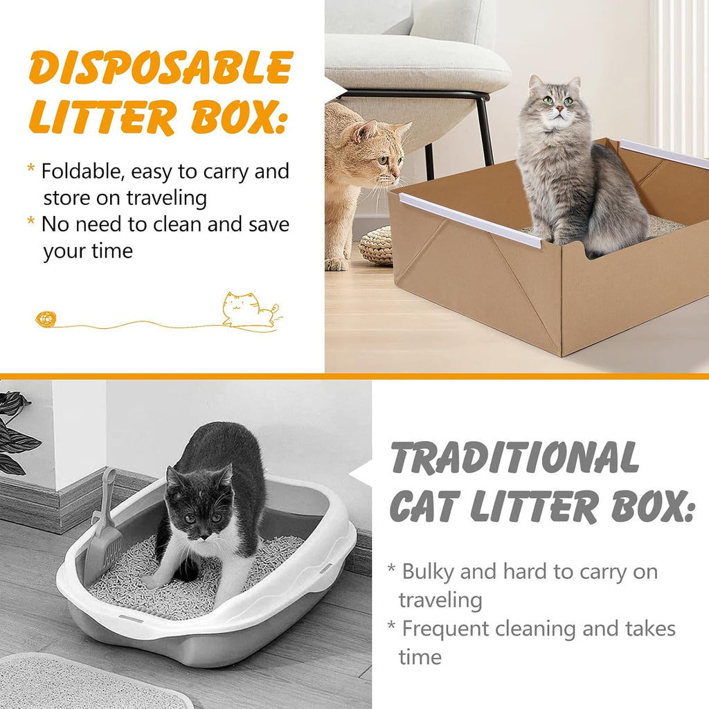 4-Pack Disposable Cat Litter Boxes, Foldable Waterproof Cardboard, Large