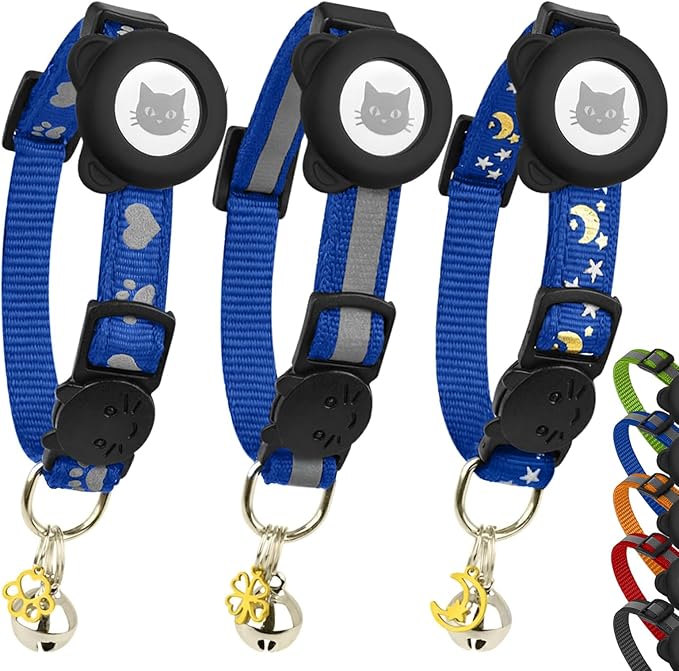 Cat Collar with AirTag Holders, Reflective Breakaway Safety Collars, Bells and by BemixPets