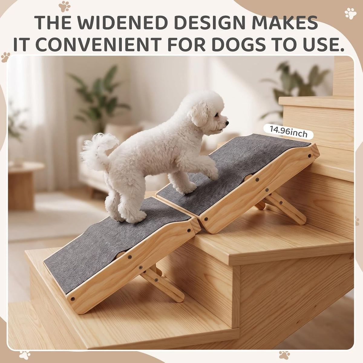 Novabright 2 Pack Adjustable Dog Ramp for Stairs Wood Pet Stair Steps