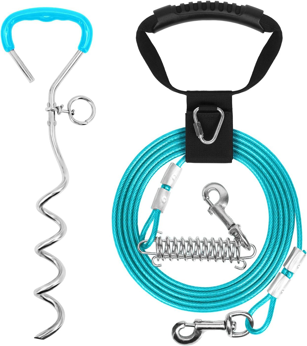 Supet Shock-Absorbing Dog Tie Out Cable & Stake for Backyard, Camping, Traveling, for Dogs up to 250Lbs, Durable Dog Tether/Leash,32ft