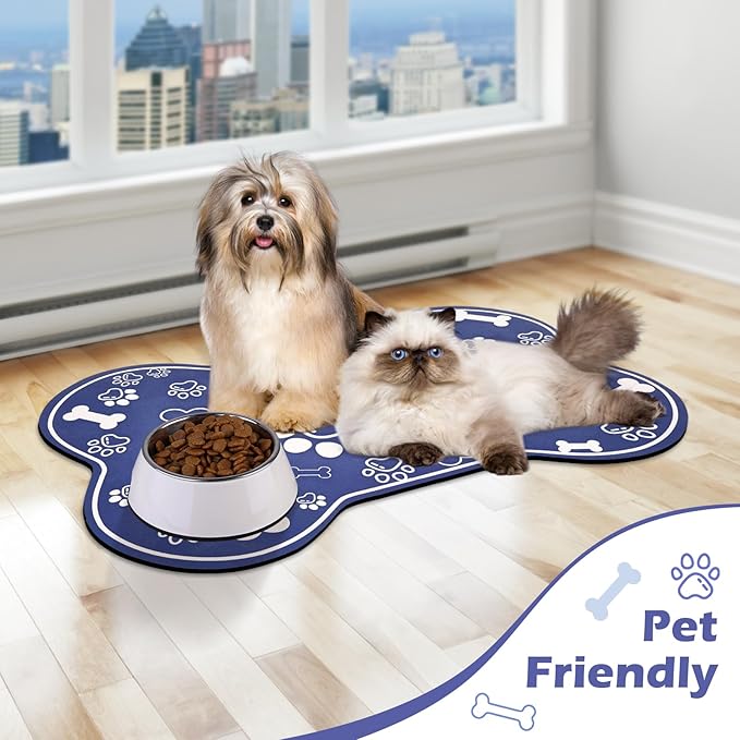 Dog Cat Mat for Food and Water, Rapid Absorbent Pet Feeding Mat, Bone Shaped - Image 6