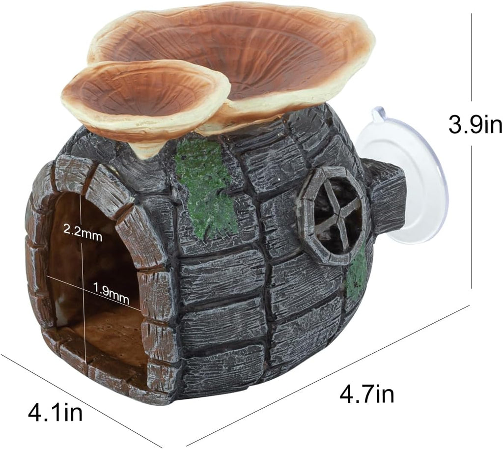 REPTI ZOO Reptile Hide, Multifunctional with Suction Cup, Resin Reptile Hides, and Caves for Reptiles, Gecko, Lizard (Ganoderma Lucidum Shape)