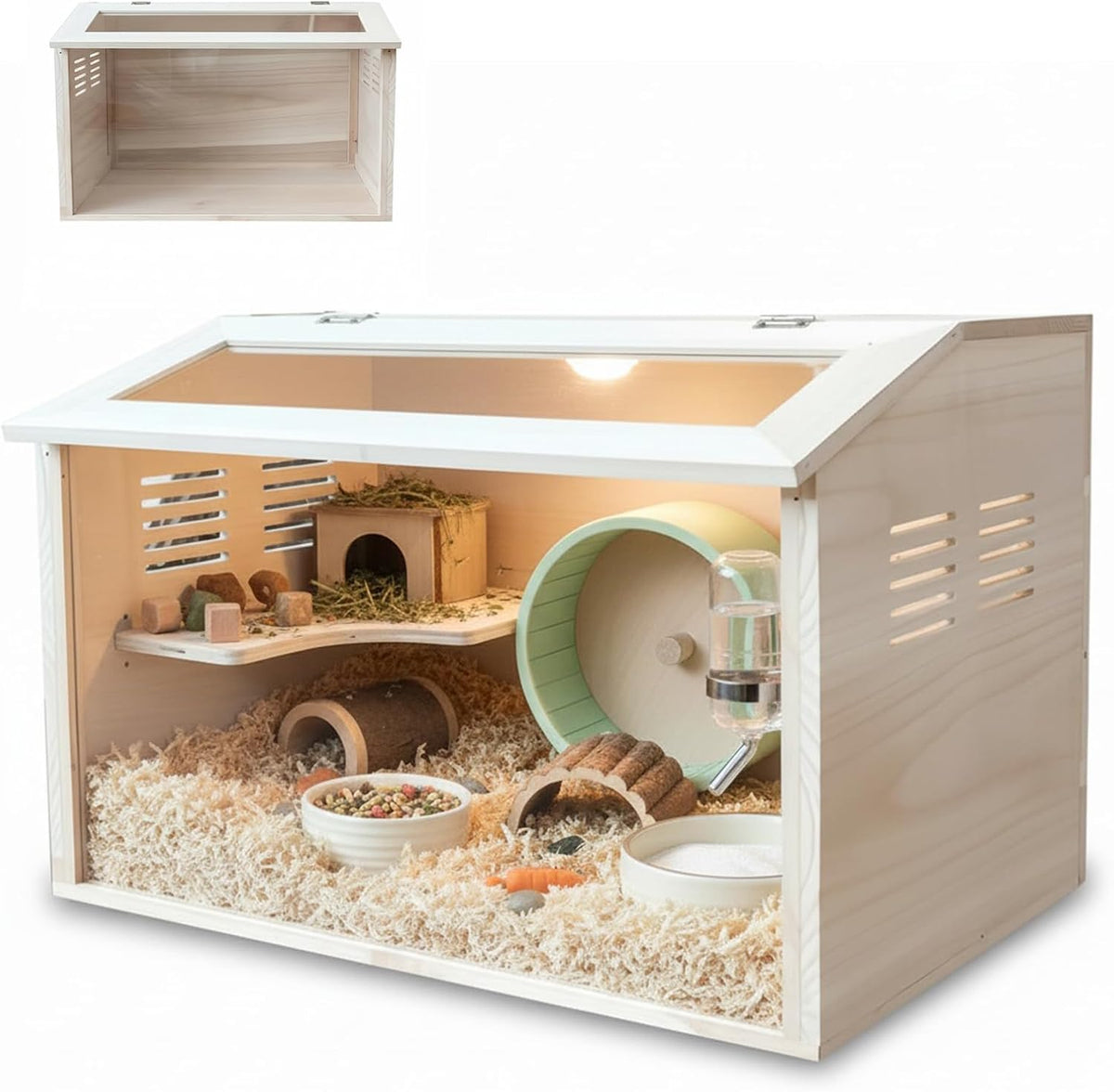 Wooden Hamster Cage Chewproof, Large Hamster Cages and Habitats, Small Animal Habitat with Openable Acrylic Sheet for Gerbil, Degus Mice, Guinea Pig, Rat& Other Small Pets（24in）