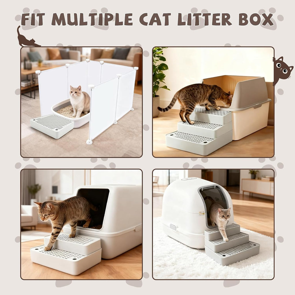 Adjustable 3-Step Cat Ramp for Litter Box, Litter Trapper, Grey