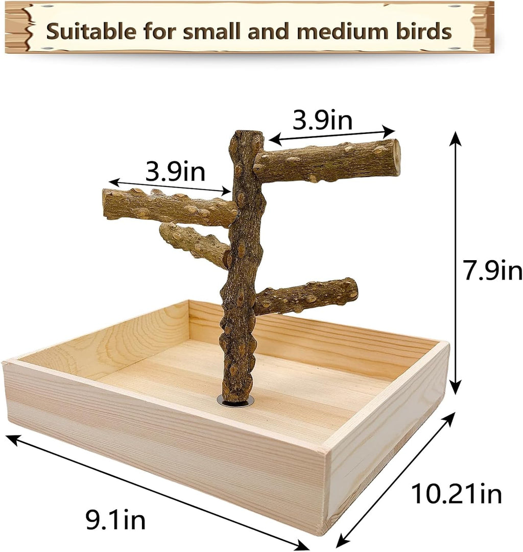 Natural Wood Bird Perch Stand Playground Parrot Toys Bird Cage Accessories