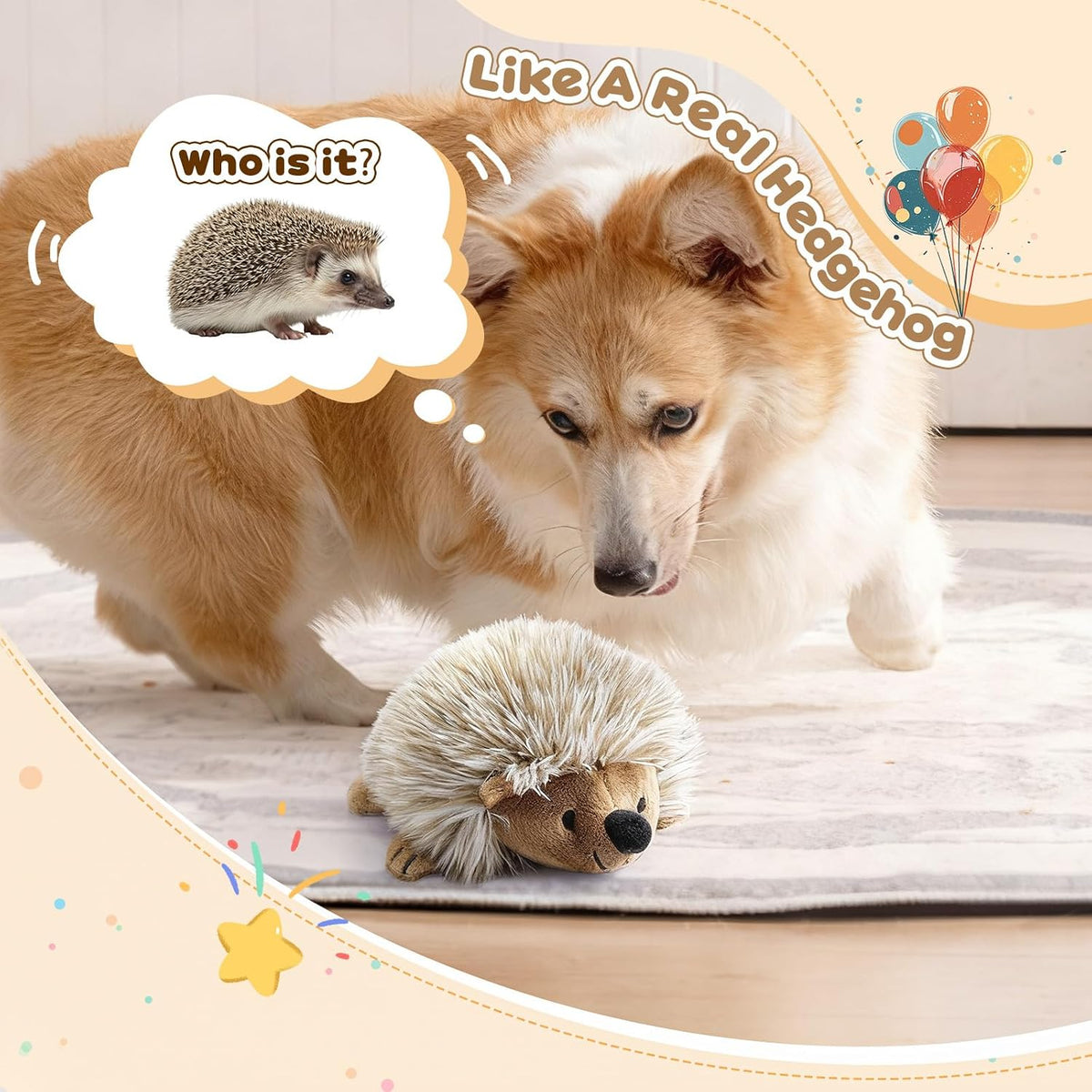 Pawaboo 2 Pack Hedgehog Plush Dog Toy, Squeaky Dog Chew Toy Soft Plush