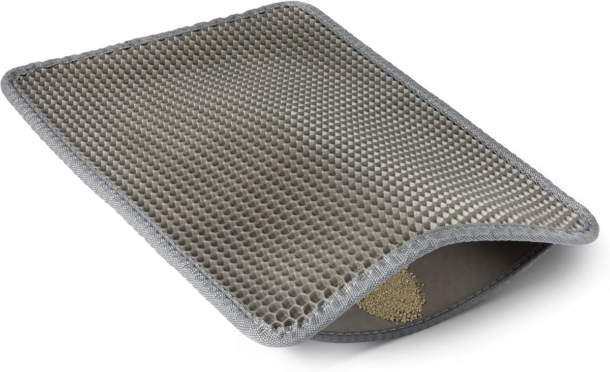 Amazon Basics Double-Layer Cat Litter Mat, Honeycomb Design with Scatter Control, Waterproof & Urine-Proof, Non-Slip Trapper Mat, Soft on Paws, Grey, 30" x 24"