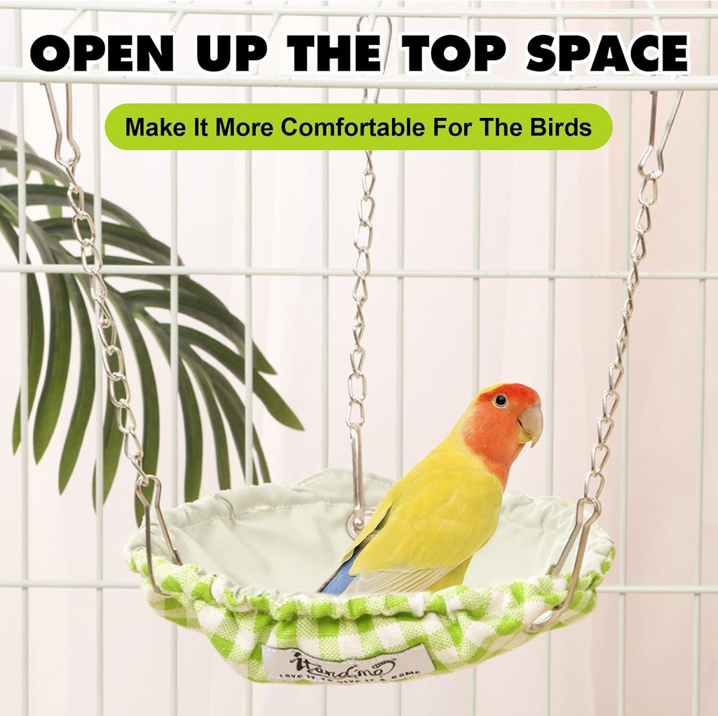 Hanging Bird Bed for Cage, Waterproof Plaid Bird Hammock, Swing Perch for Small Bird, Bird Cage Accessories, Hanging Swing Bed for Parrot, Parakeet, Canary (Green)