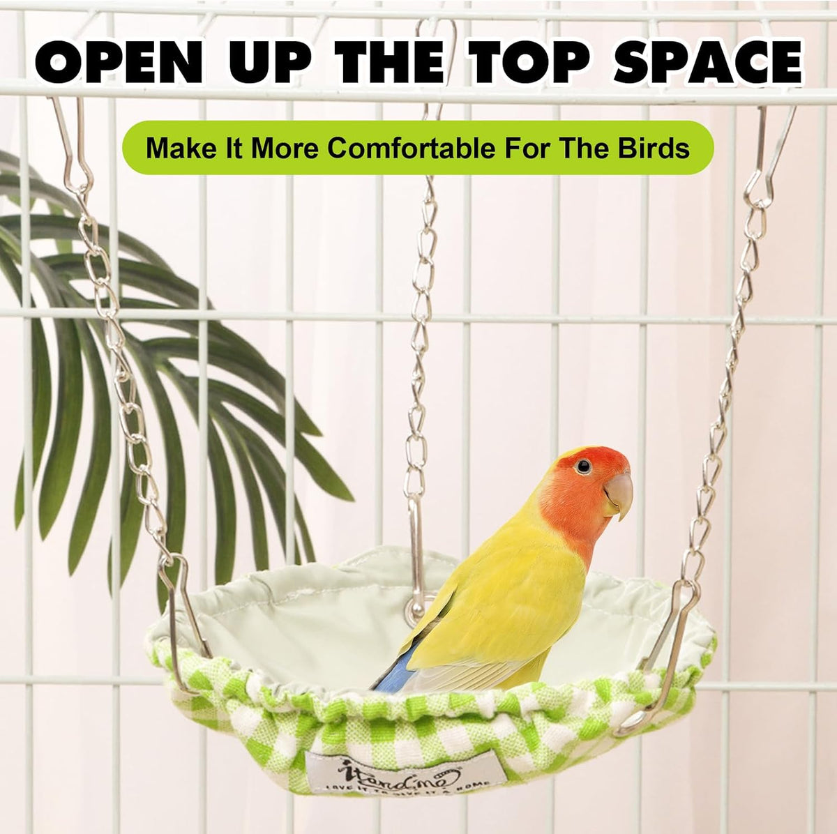 Hanging Bird Bed for Cage, Waterproof Plaid Bird Hammock, Swing Perch for Small Bird, Bird Cage Accessories, Hanging Swing Bed for Parrot, Parakeet, Canary (Green)