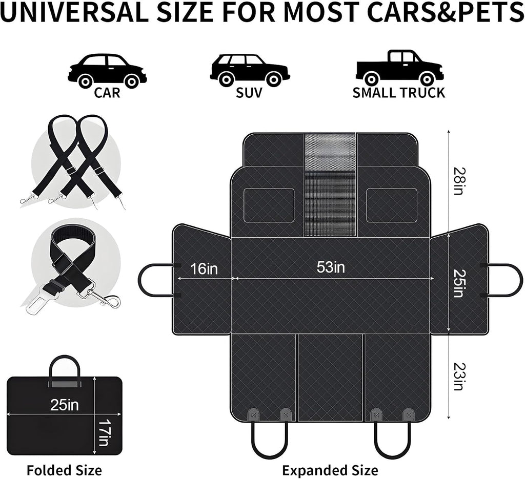 Garvee Back Seat Extender for Dogs, Hard Bottom Dog Seat Cover, Holds Up to 400 LB, Waterproof Backseat Cover Pet Hammock for Car, SUV, Truck, Easy to Use & Clean, Black