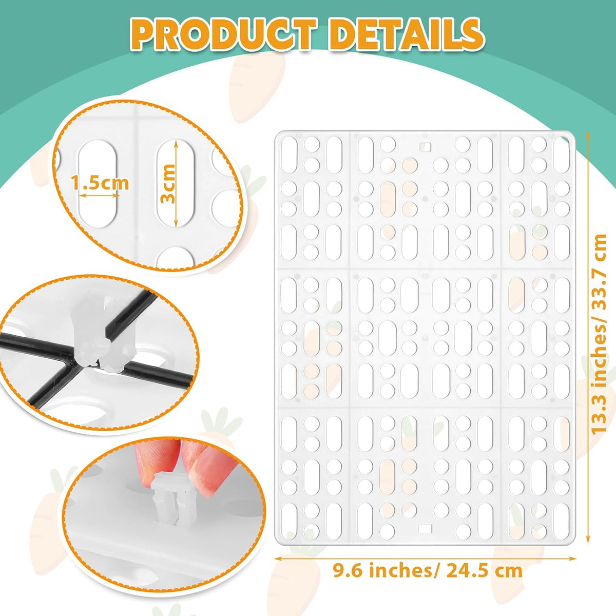 BBTO 24 Pieces Plastic Rabbit Cage Mat Durable Rabbit Feet Pad Small Animal Feet Pad Cage Resting Mat with a Convenient Connectors, Bunny Pads for Easy Cleaning for Bunny Rat Guinea Cats(White)