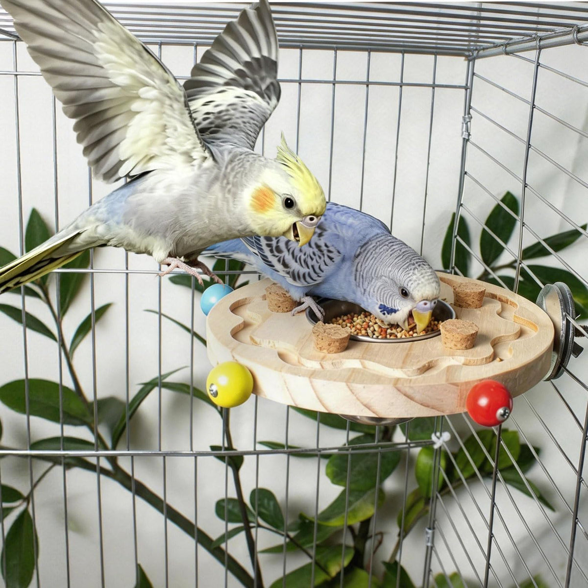Litewoo Wood Bird Perch Stand with Feeding Cup Parrot Platform Chew Toys
