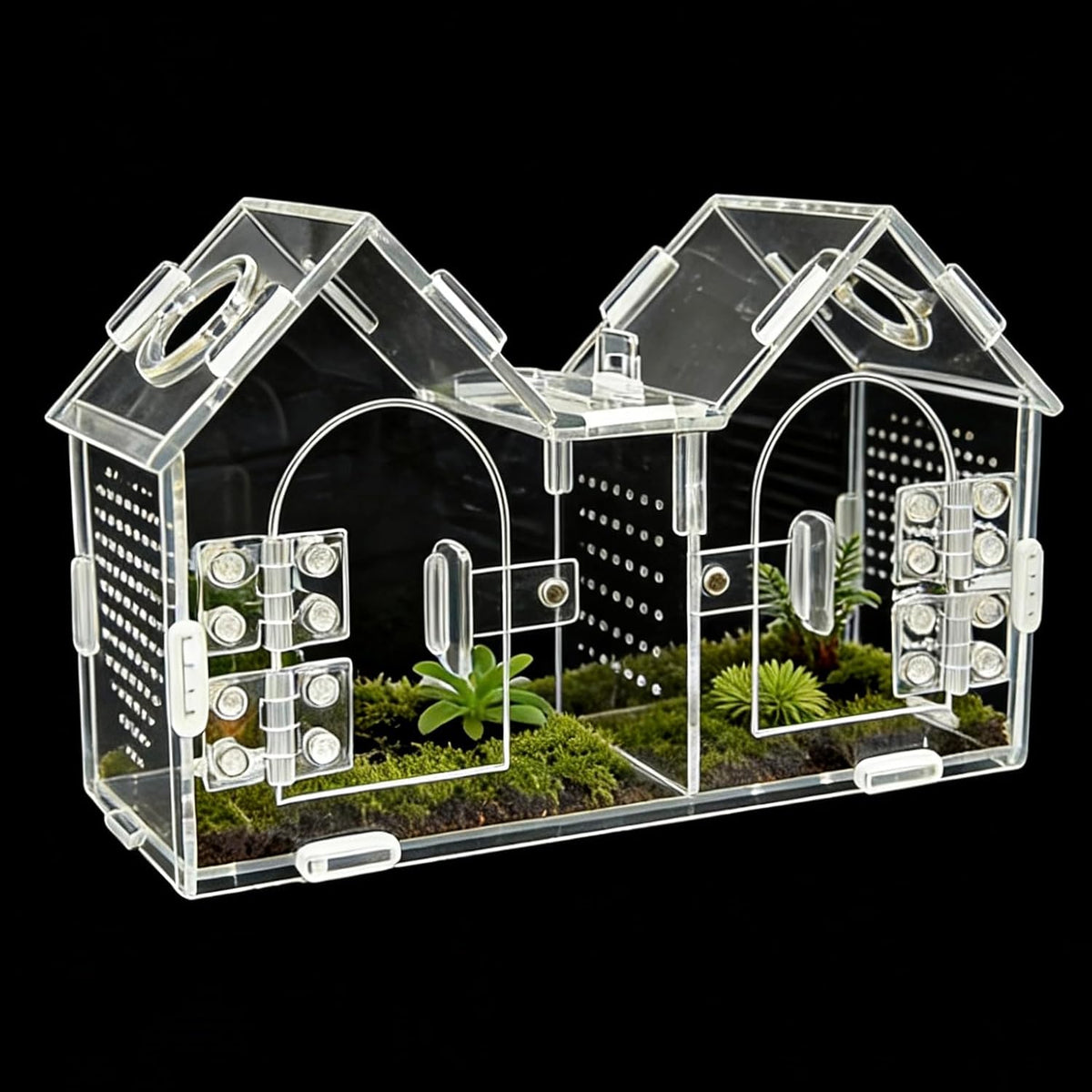 Jumping Spider Enclosure, Acrylic Terrarium with Partition Divider (1-2 Compartments), Dual Magnetic Doors & All-Side Ventilation, Jumping Spiders, Tarantulas, Mantis, GeckosHabitat, 9.6x4.2x5.8