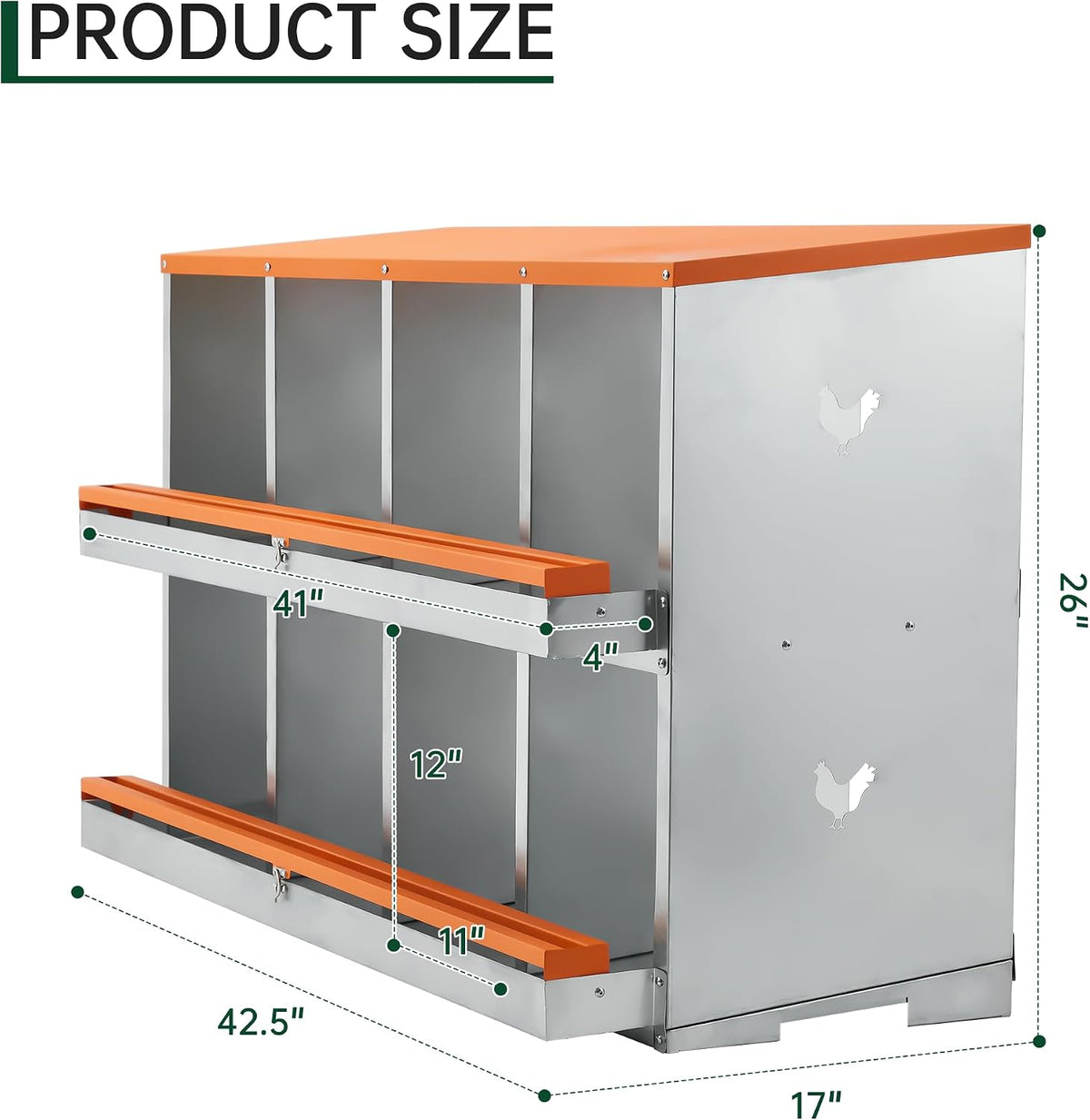 Chicken Nesting Boxes, Two-Tier Metal Chicken Egg Laying Box with 6 Compartments Large Vented Holes Chicken Coop for Egg Collection