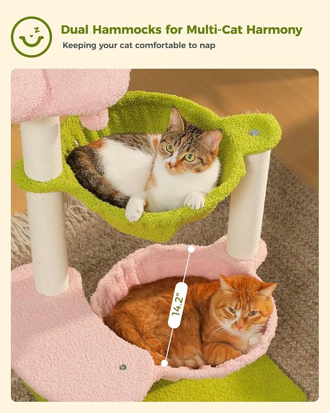 Flower Cat Tree with 2 Large Hammocks, 37.4" Small Cat Tower - Image 3