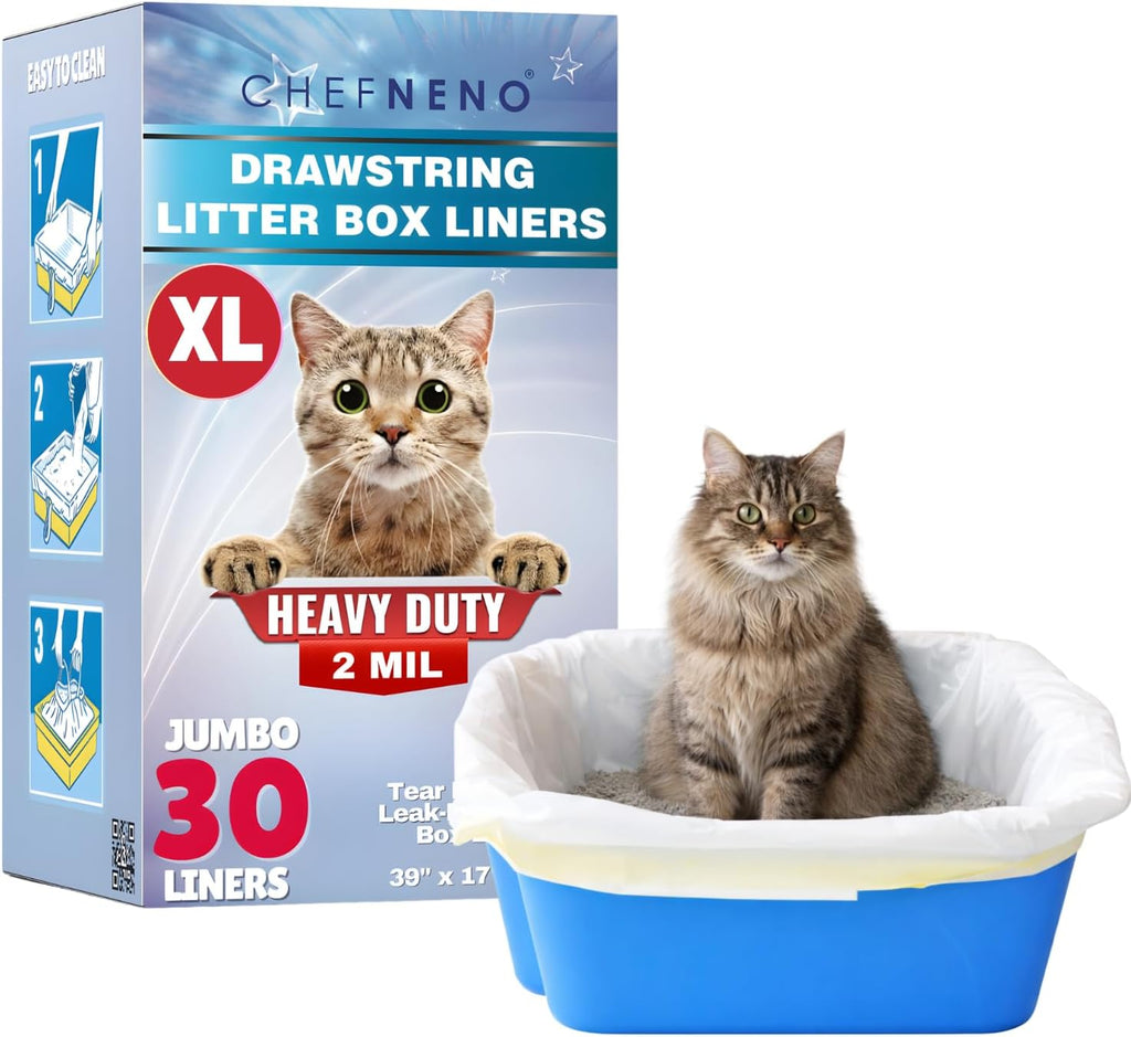 Cat Litter Box Liners Drawstring XL (30 Bags) 39" x 17" Super Jumbo Scratch Resistant Extra Heavy 2 Mil Disposable Litter Box Liner Cat Litter Tray Bags (30 Count)
