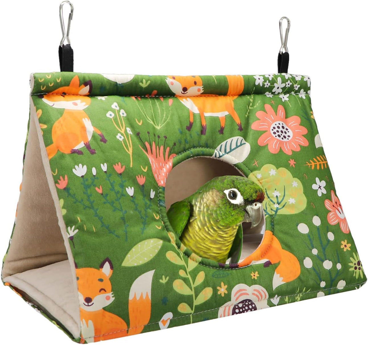 Wontee Bird Nest House Winter Warm Snuggle Hut Bird Bed Hanging Hammock for Parakeets Caique Senegal Quaker Parrots Cockatiels Conures (Large, Green)