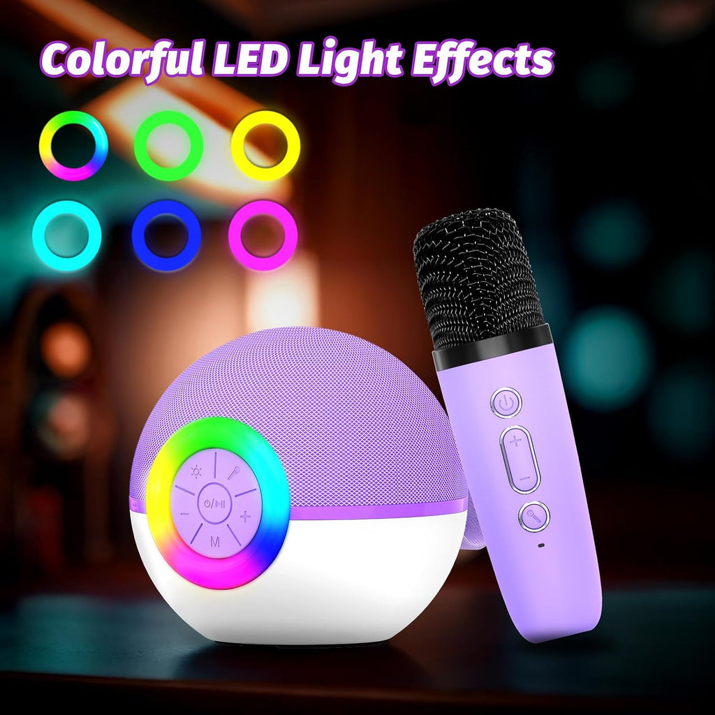 Mini Karaoke Machine Speaker for Kids Adults, Portable Bluetooth Microphone Song Toys with LED Light, Best Chritmas Birthday Festival Gift for 3 4 5 6 7 8+ Year Old Girls Boys (Purple-2MIC)