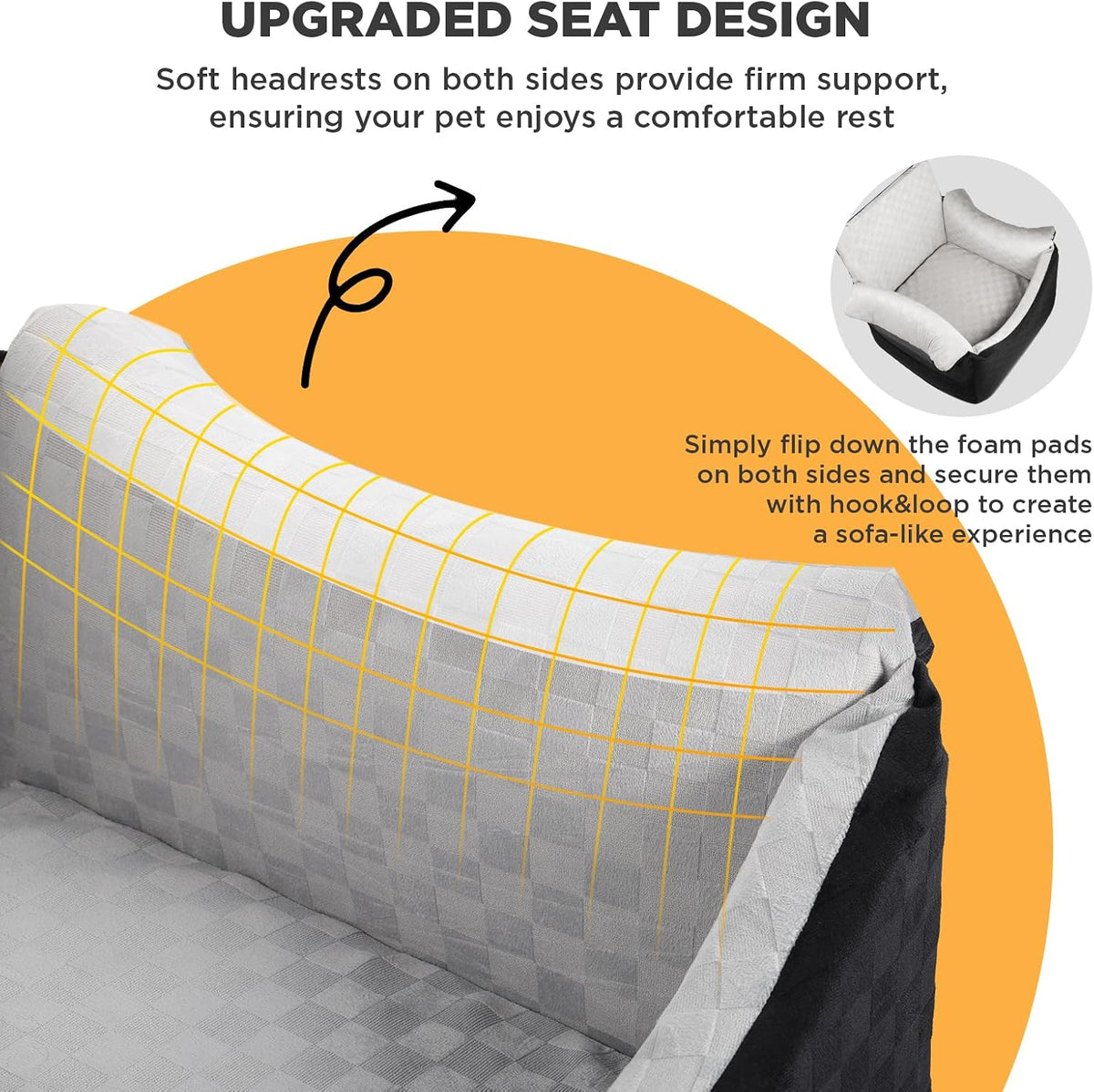 Elevated Dog Car Seat for Small Medium Dogs Under 30 lbs, Memory Foam Elevated Booster Seat with Headrests Support, Travel-Safe Car Bed with Detachable Washable Cover & Safety Belt