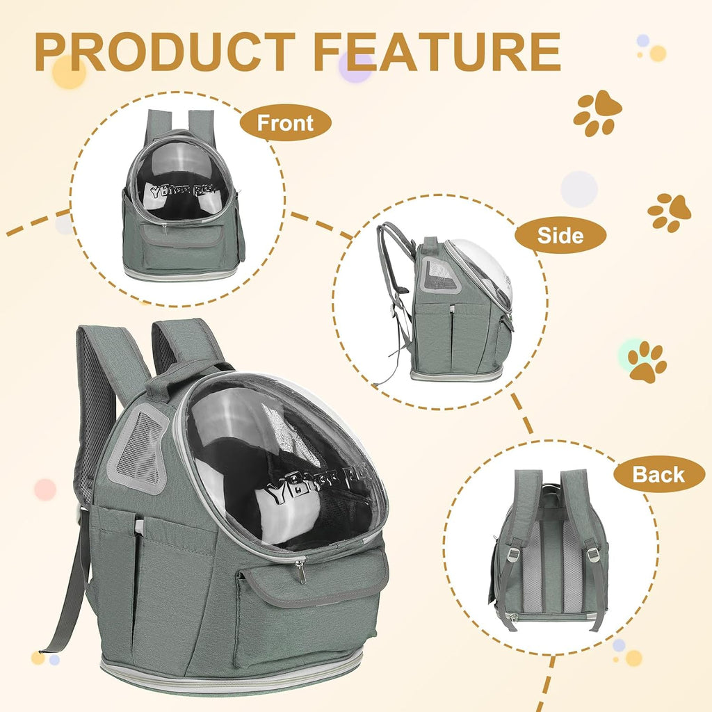 Pet Backpack Carrier Gray with Cover Dogs Cats Travel Bag 13.39"