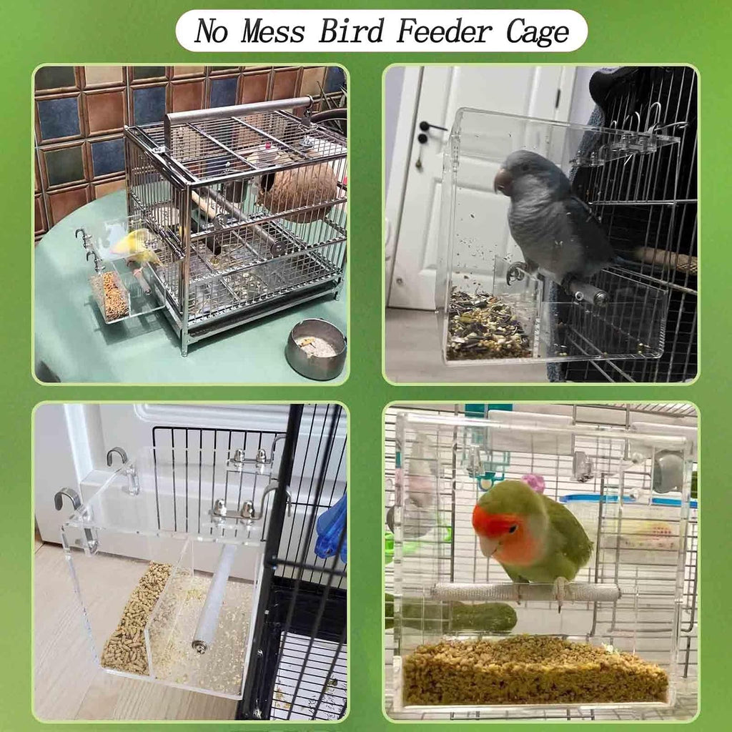 No Mess Bird Feeder for Cage, Automatic Acrylic No Mess Bird Feeder Cage