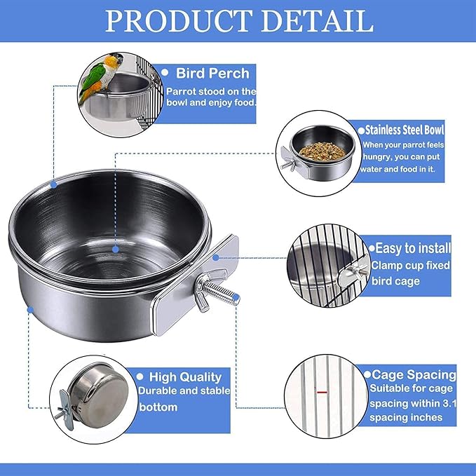 Tfwadmx 6 Pcs Bird Feeding Dish Cups Parrot Food Bowl Clamp Holder Coop Cup - Image 5