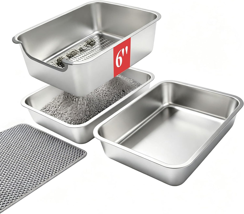 Stainless Steel Sifting Cat Litter Box for Clumping Clay (M)